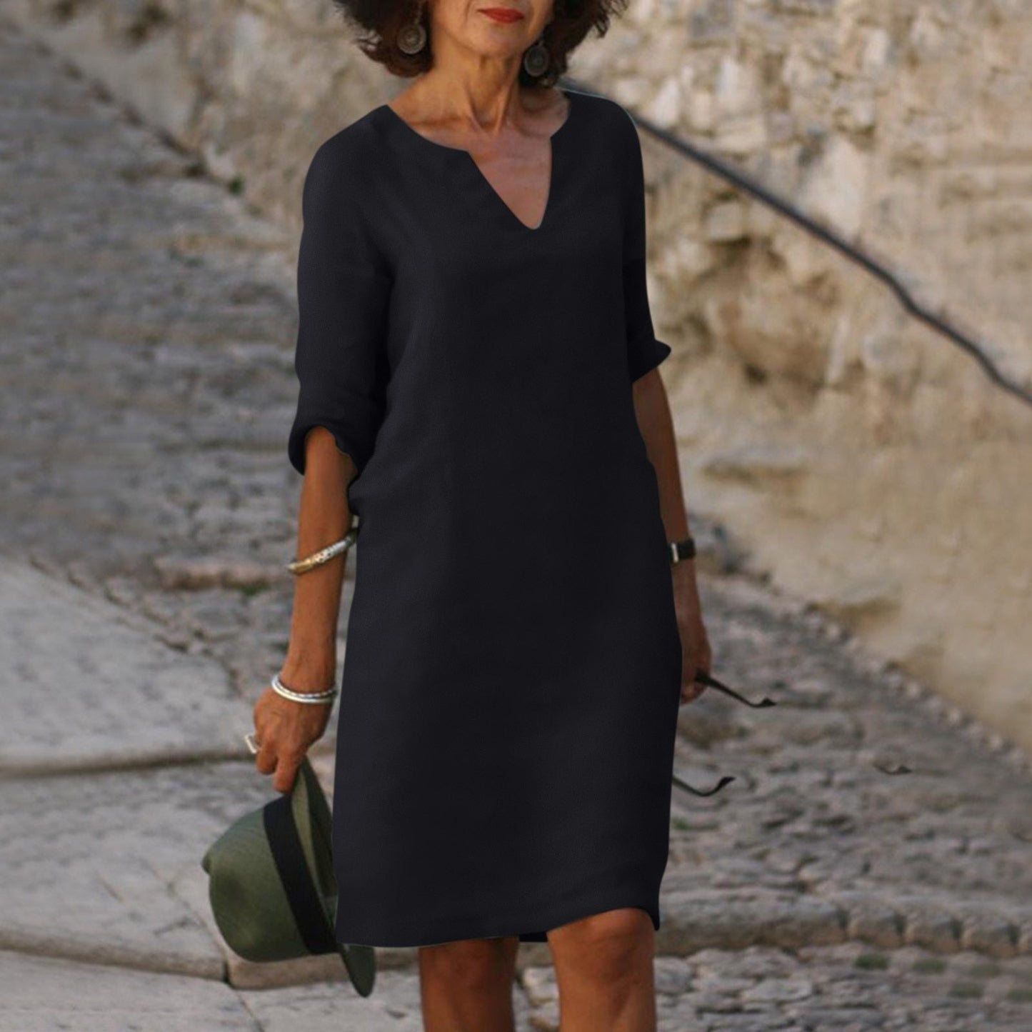 Elfriede | Damen Sommer Kleid Knielang mit V-Ausschnitt