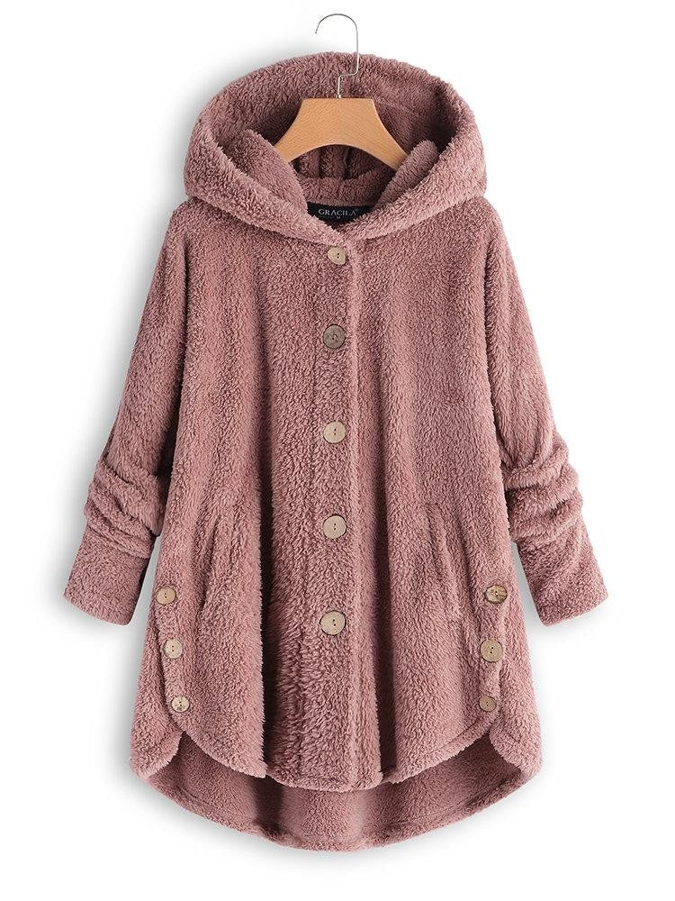 Leonie | Damen Winter Hoodie Strickjacke mit Knöpfen