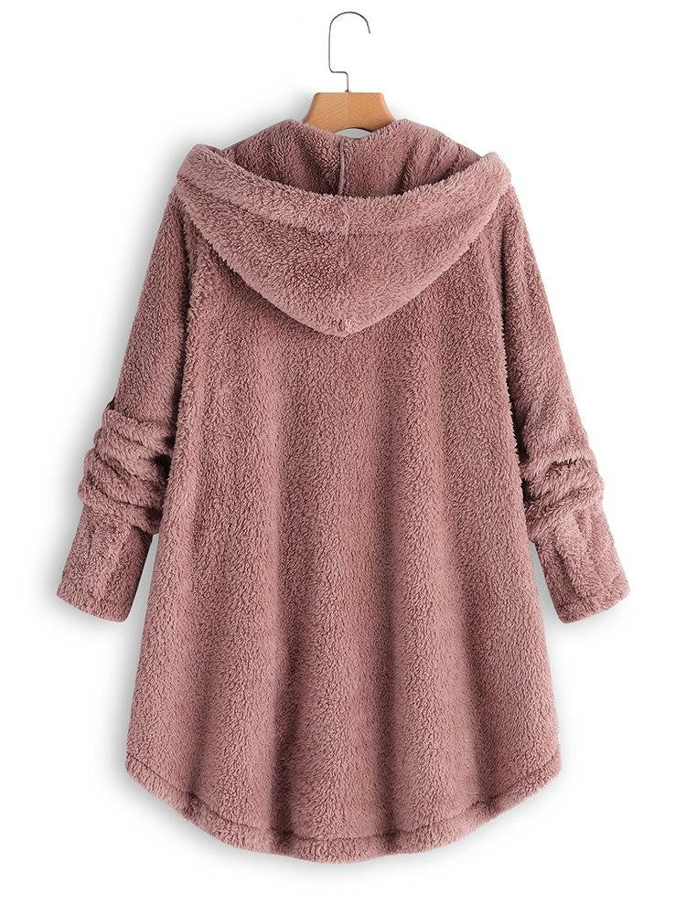 Leonie | Damen Winter Hoodie Strickjacke mit Knöpfen