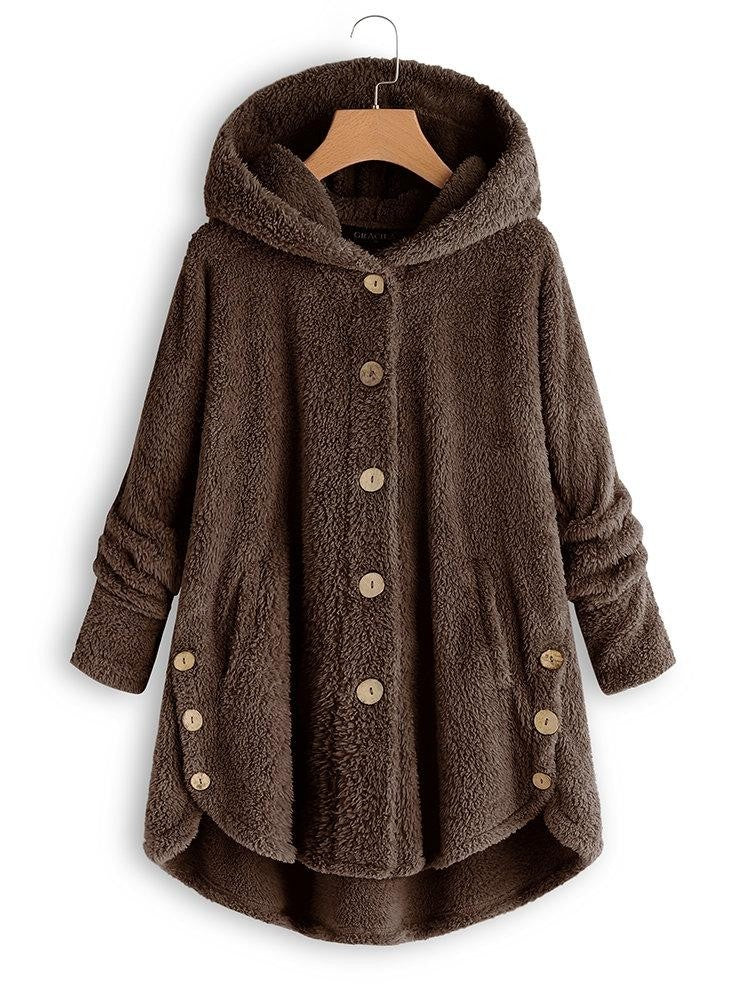 Leonie | Damen Winter Hoodie Strickjacke mit Knöpfen
