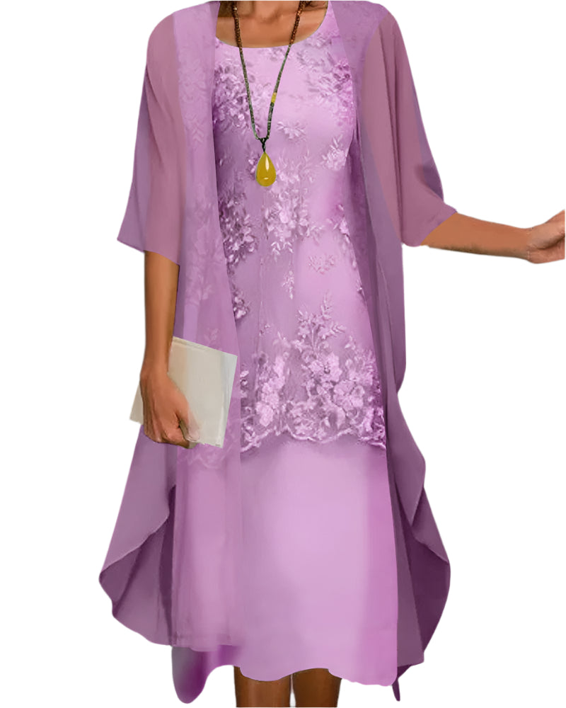 Carolin | Damen Zweiteiliges Kleid aus Spitze und Chiffon