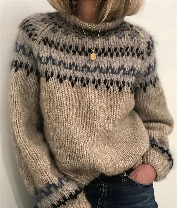 Angela | Damen Winter Gemusterter Strickpullover