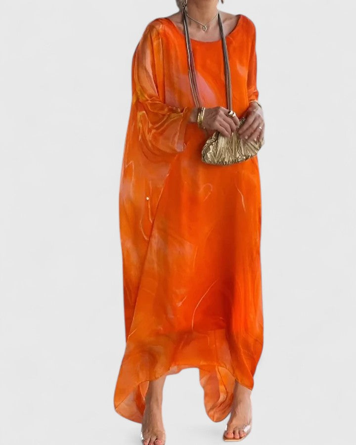 Katharina | Damen Locker Geschnittenes Langkleid mit Künstlerischem Muster