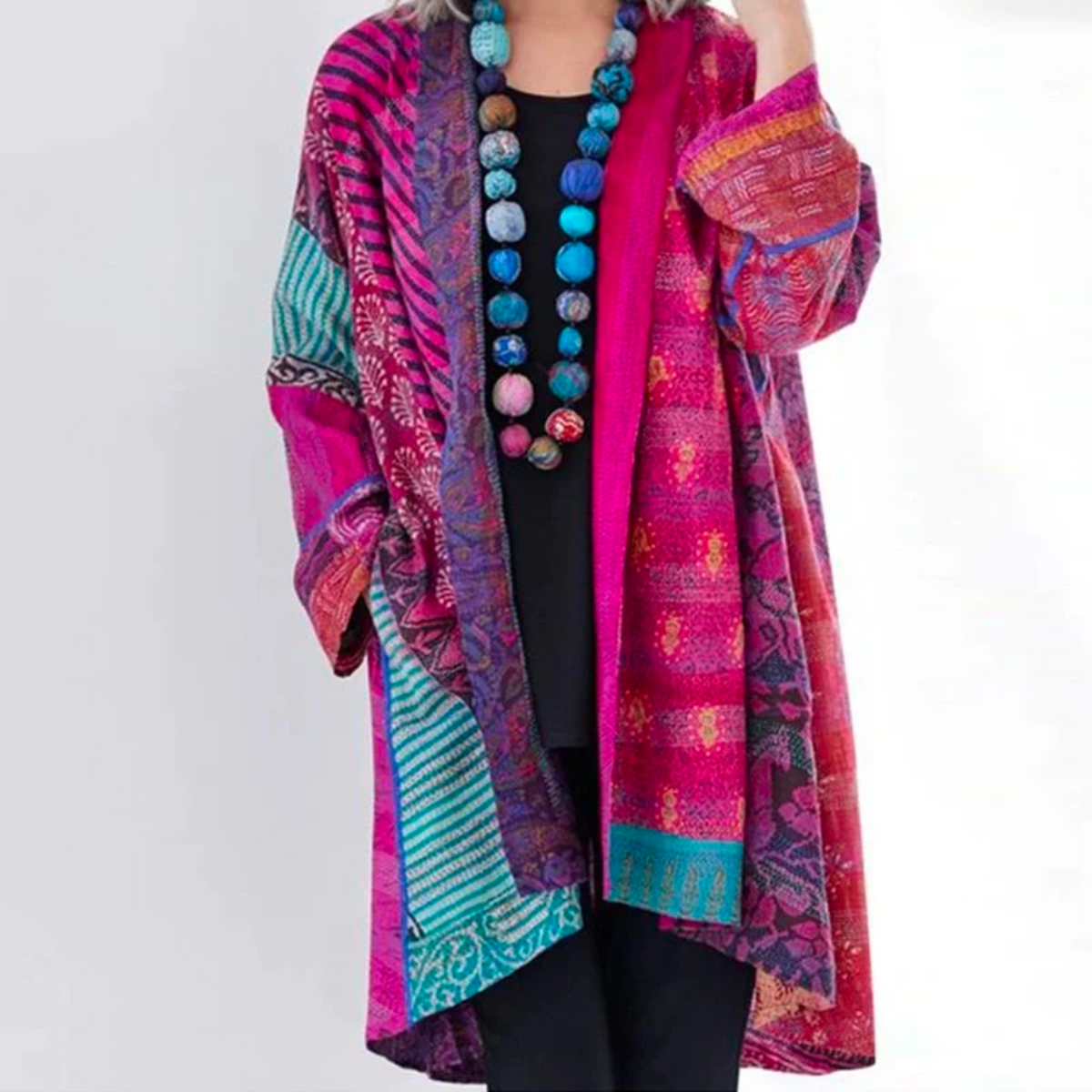Felicia | Damen Multicolor Bohemian Langer Kimono-Jacke