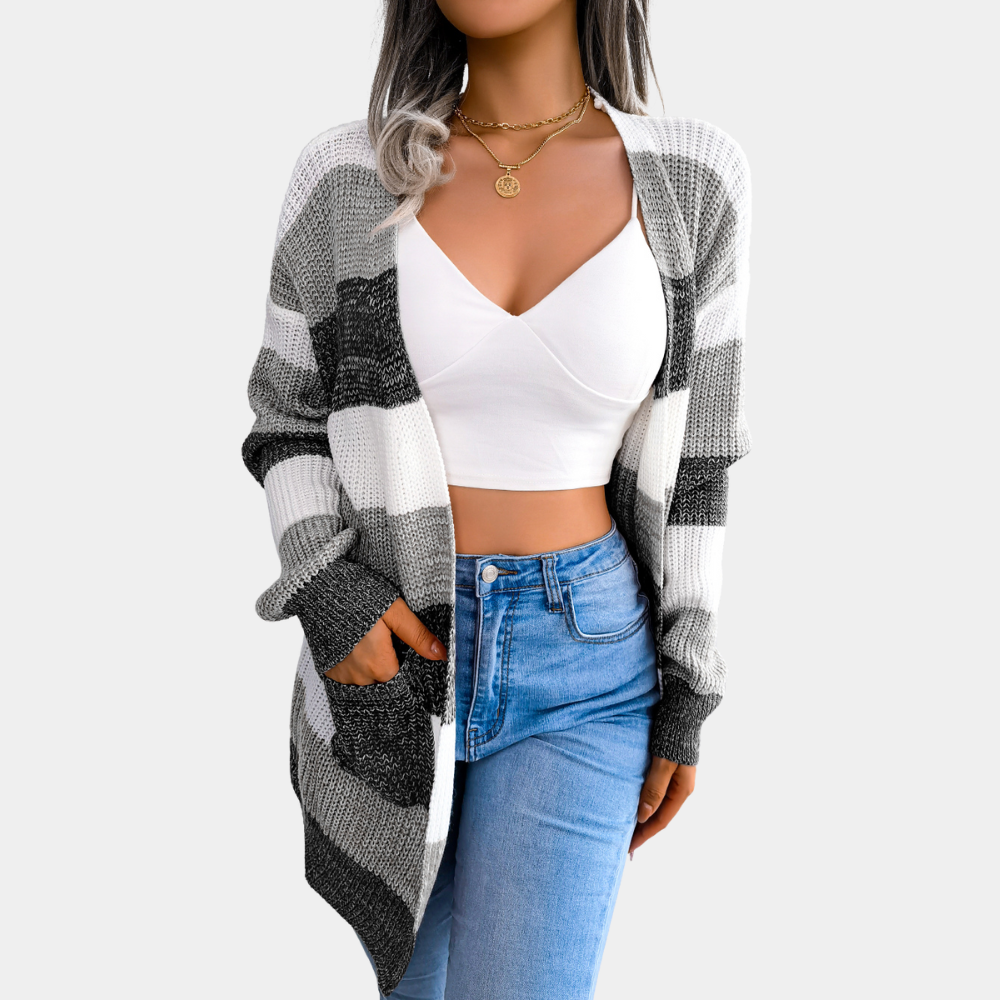 Felicia | Damen Gestreifte Strickjacke mit Langen Ärmeln