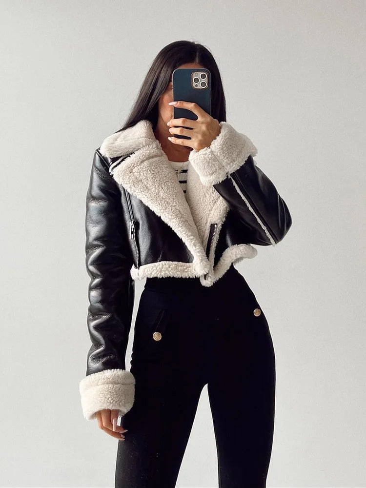 Martina | Damen Winter Kunstpelz Cropped Jacke