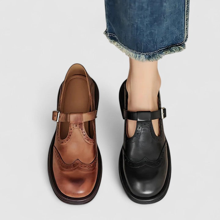 Michael | Klassische Damen Leder-T-Riemchen-Schuhe