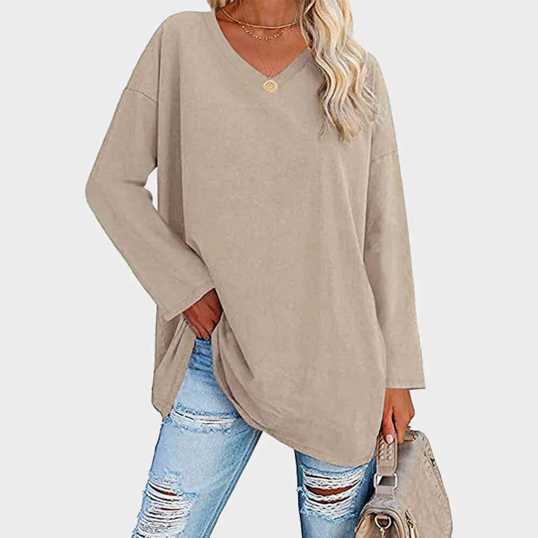 Daniela | Damen Lässig Oversized V-Ausschnitt Oberteil