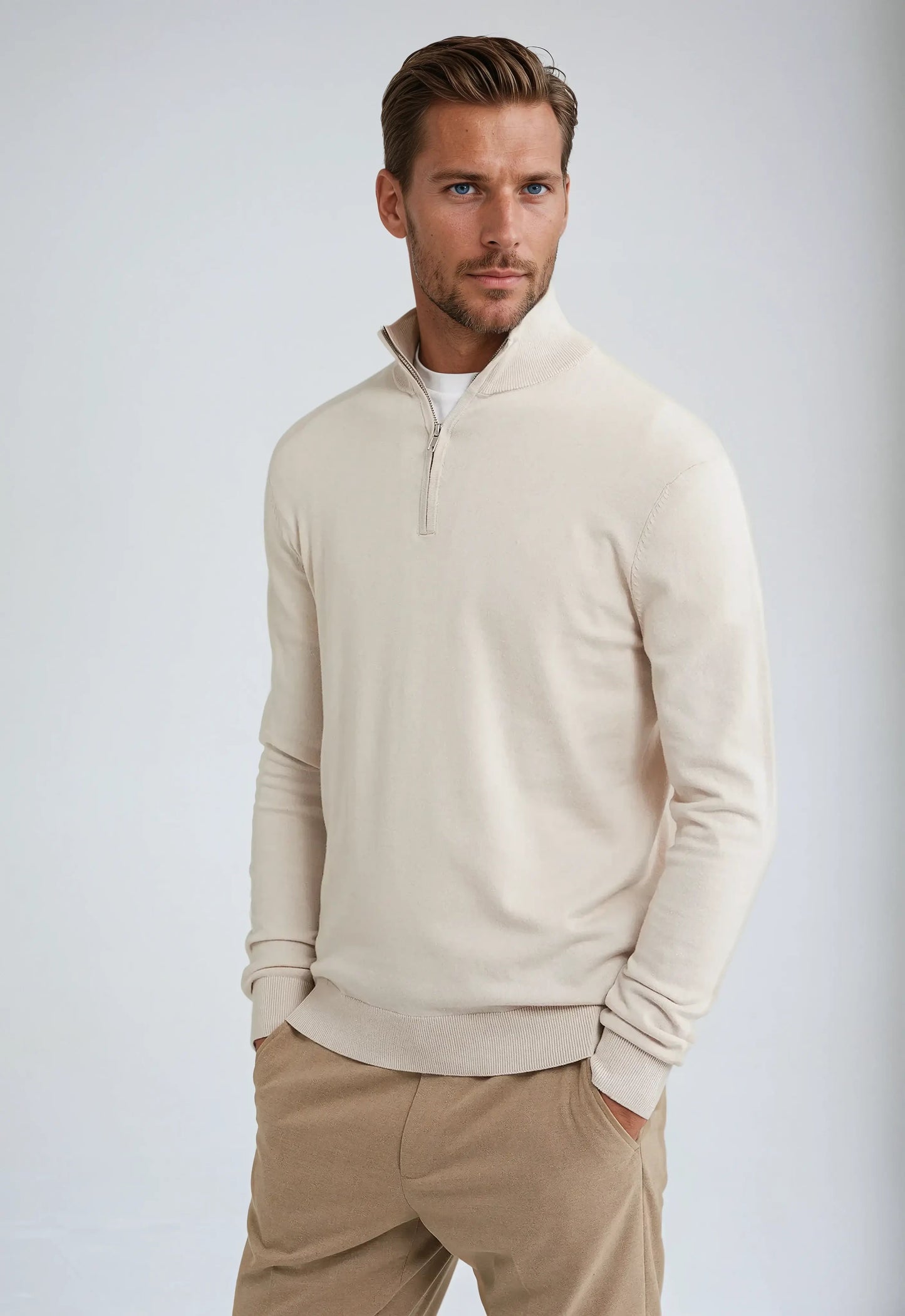 Andreas | Herren Smart-Fit Pullover mit halbem Reißverschluss