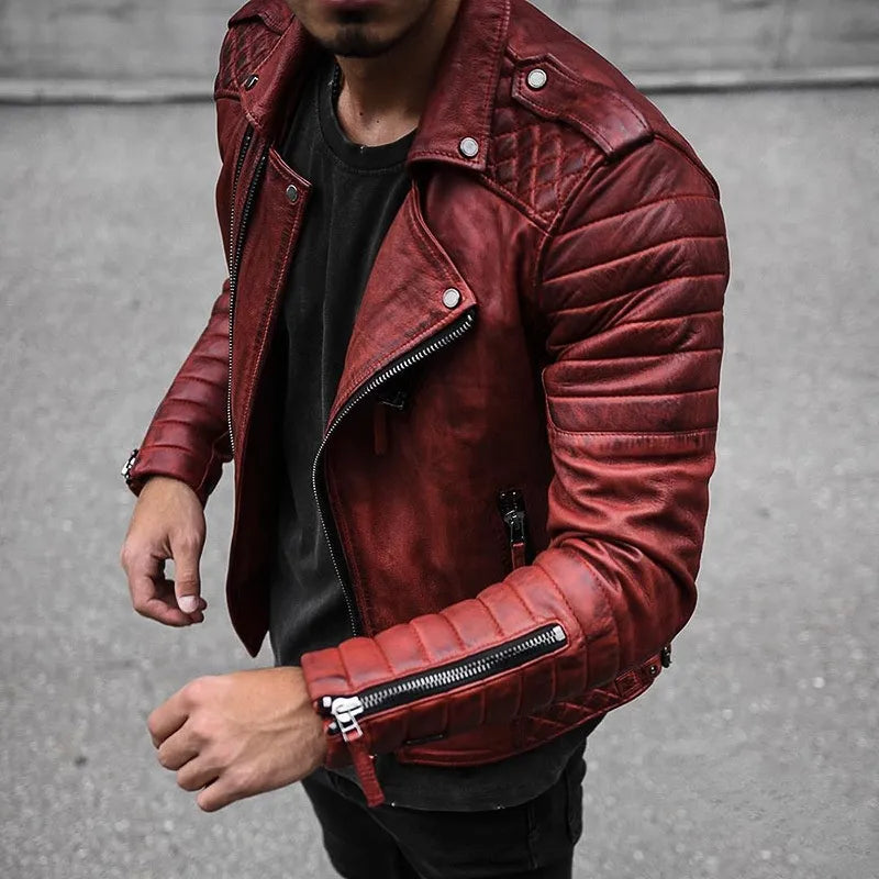 David | Herren Gesteppte Lederjacke im Biker-Stil