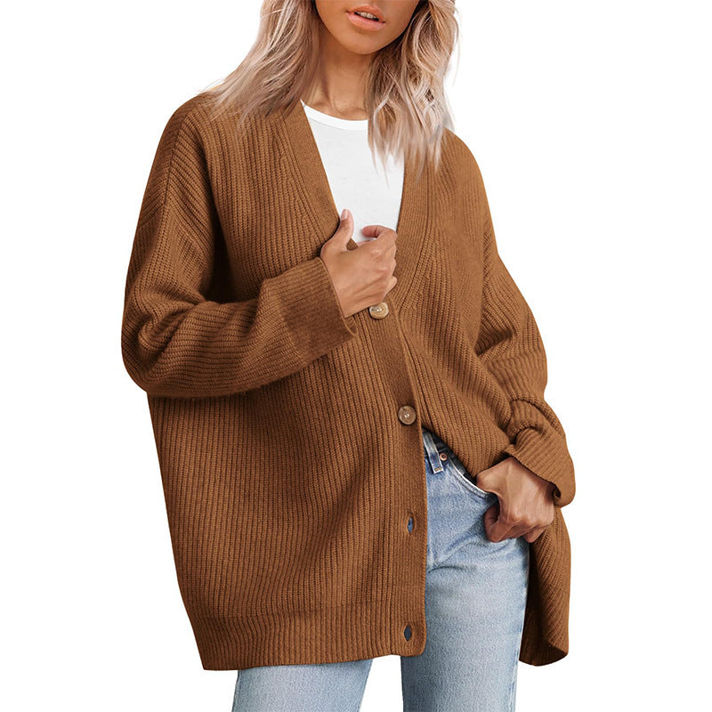 Anja | Damen Freizeit Locker geschnittener Gestreifter Strickcardigan