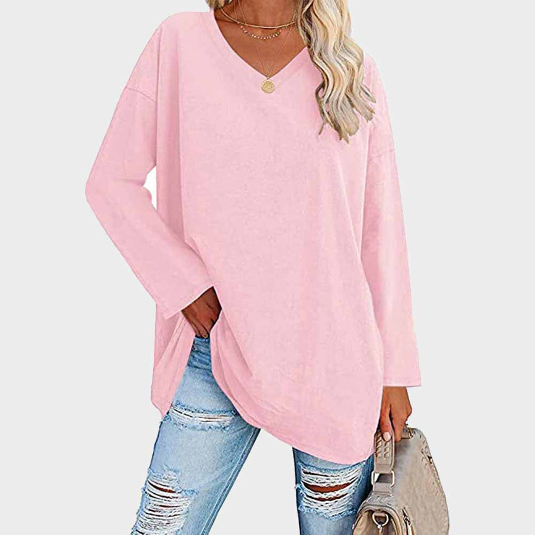 Daniela | Damen Lässig Oversized V-Ausschnitt Oberteil
