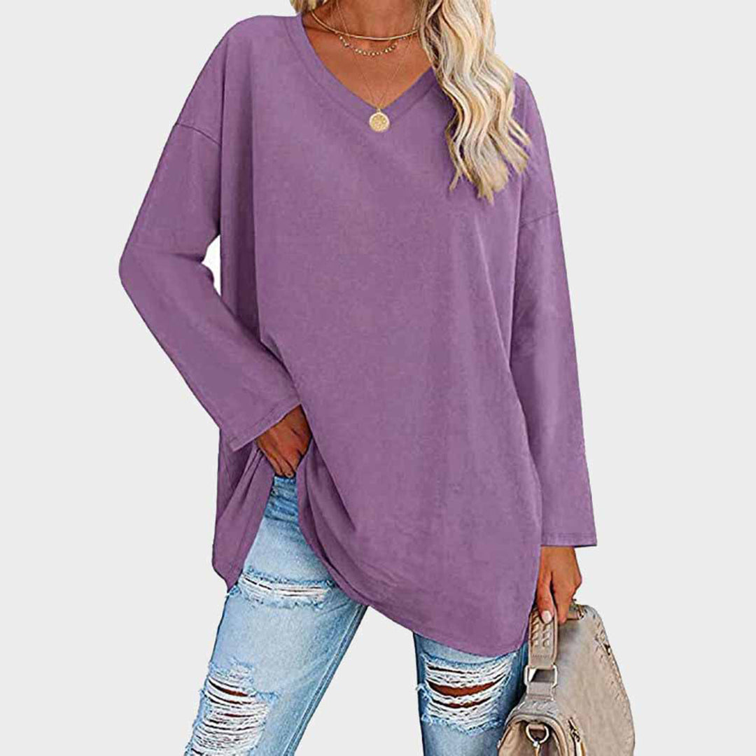 Daniela | Damen Lässig Oversized V-Ausschnitt Oberteil