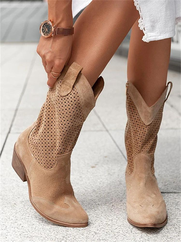 Elke | Damen Perforierte Western Winterstiefel