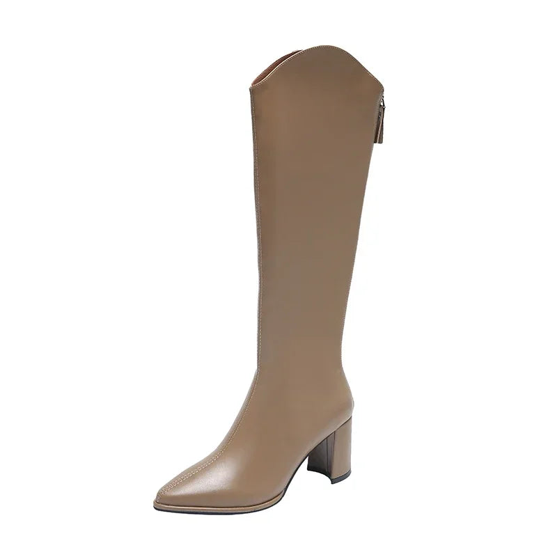 Lydia | Damen Kniestiefel mit hohem Absatz und spitzer Spitze