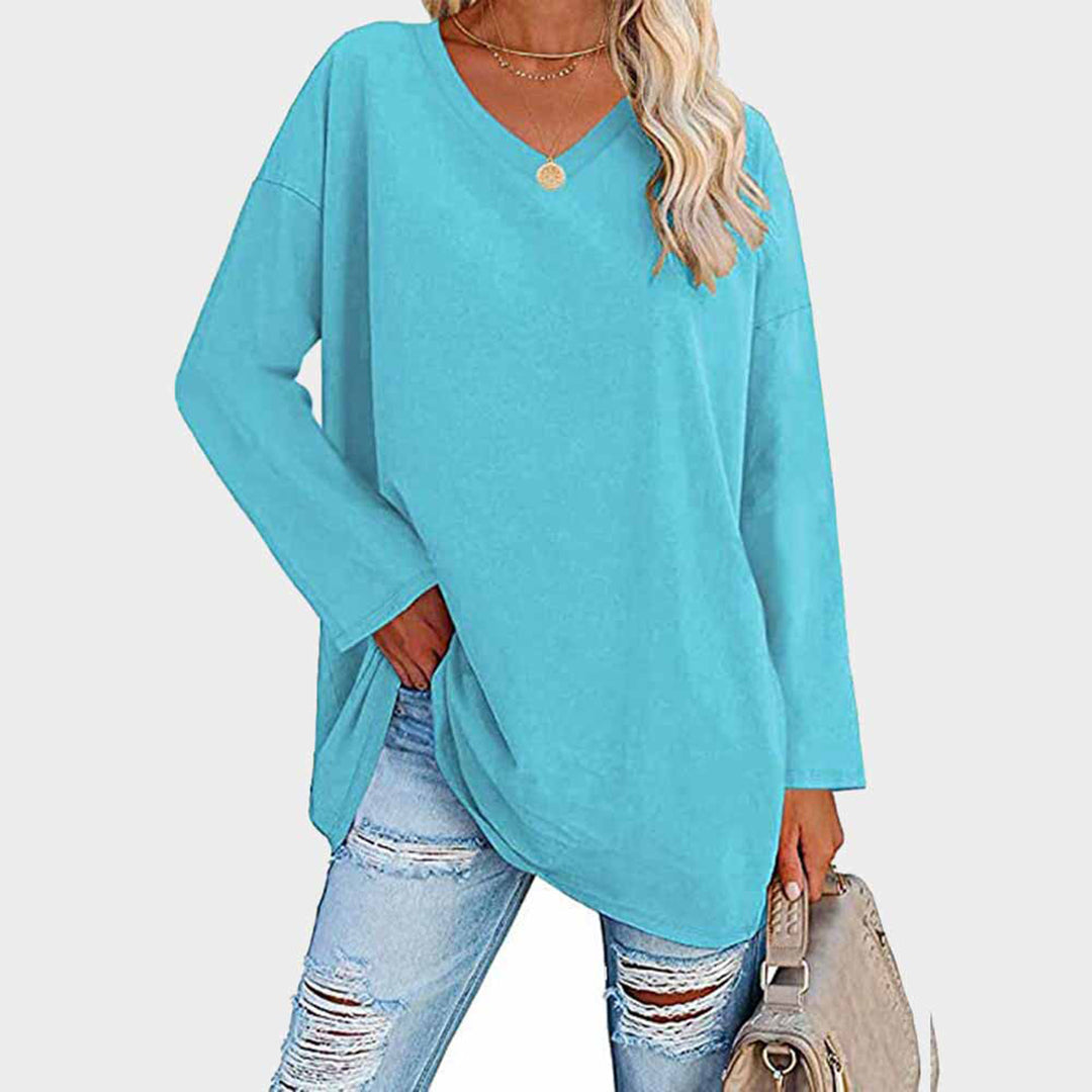Daniela | Damen Lässig Oversized V-Ausschnitt Oberteil
