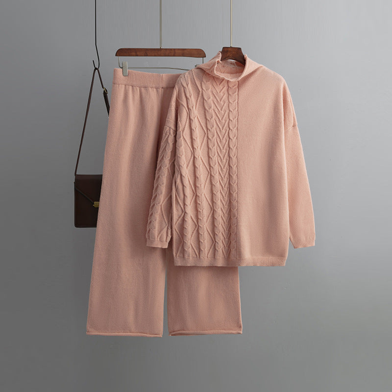 Carolin | Damen Winter Zopfmuster Strick-Loungewear Set