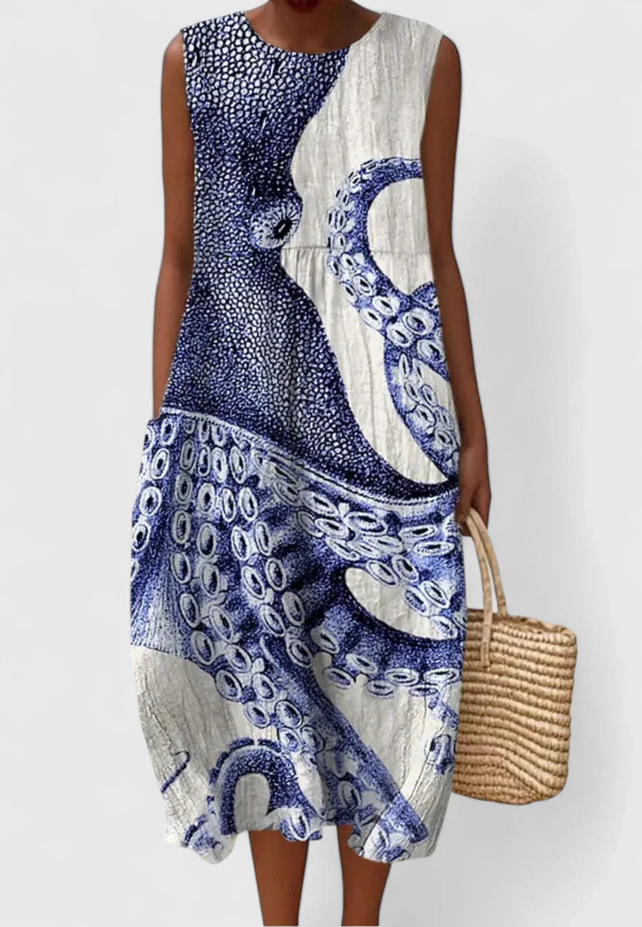 Nadine | Damen Lässiges Strandkleid mit Oktopus-Print