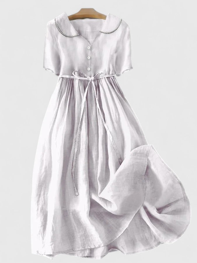 Tamara | Damen Midikleid mit Kurzärmeln und Knopfleiste