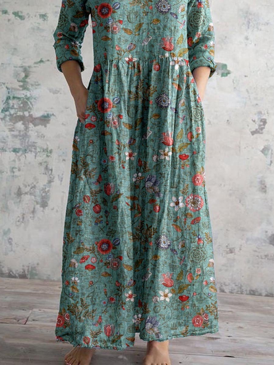 Claudia | Damen Sommer Maxi Kleid mit Blumenmuster und Taschen
