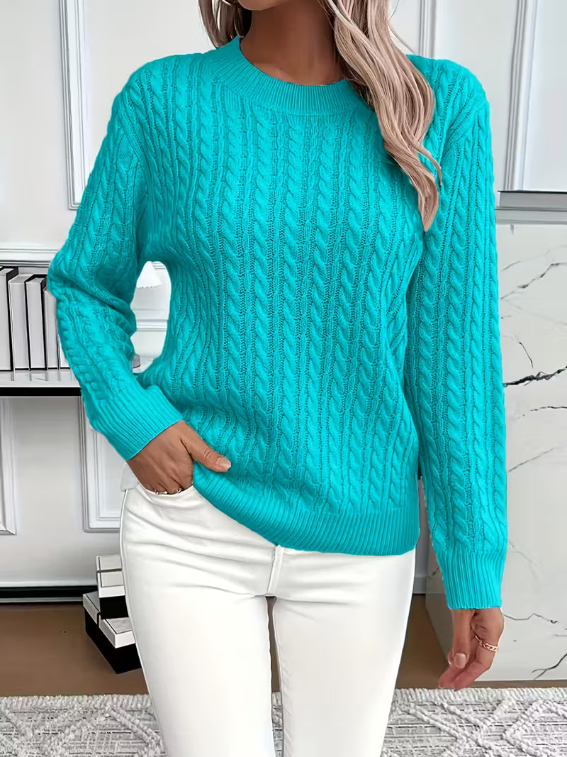 Felicia | Damen Gemütlicher Winter-Zopfmuster-Strickpullover