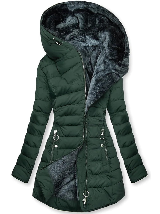 Emma | Damen Langer Steppmantel mit Weichem Futter und Kapuze