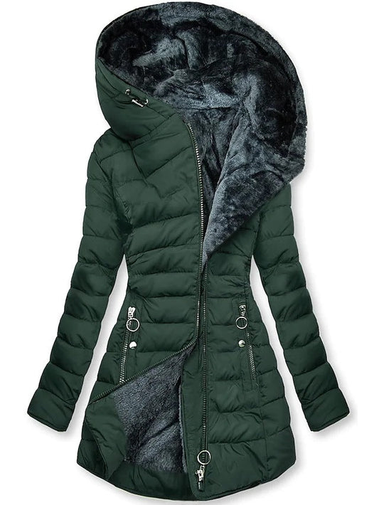 Emma | Damen Langer Steppmantel mit Weichem Futter und Kapuze
