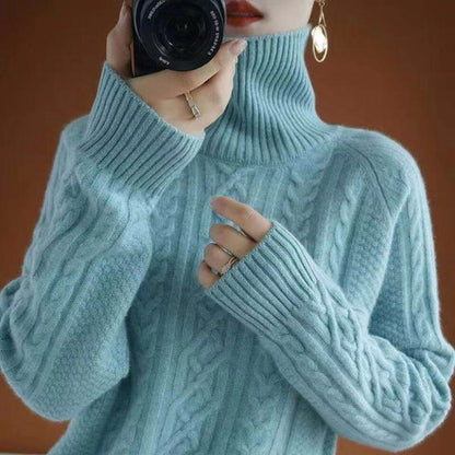 Carolin | Damen Winter Rollkragen Strickpullover mit Zopfmuster