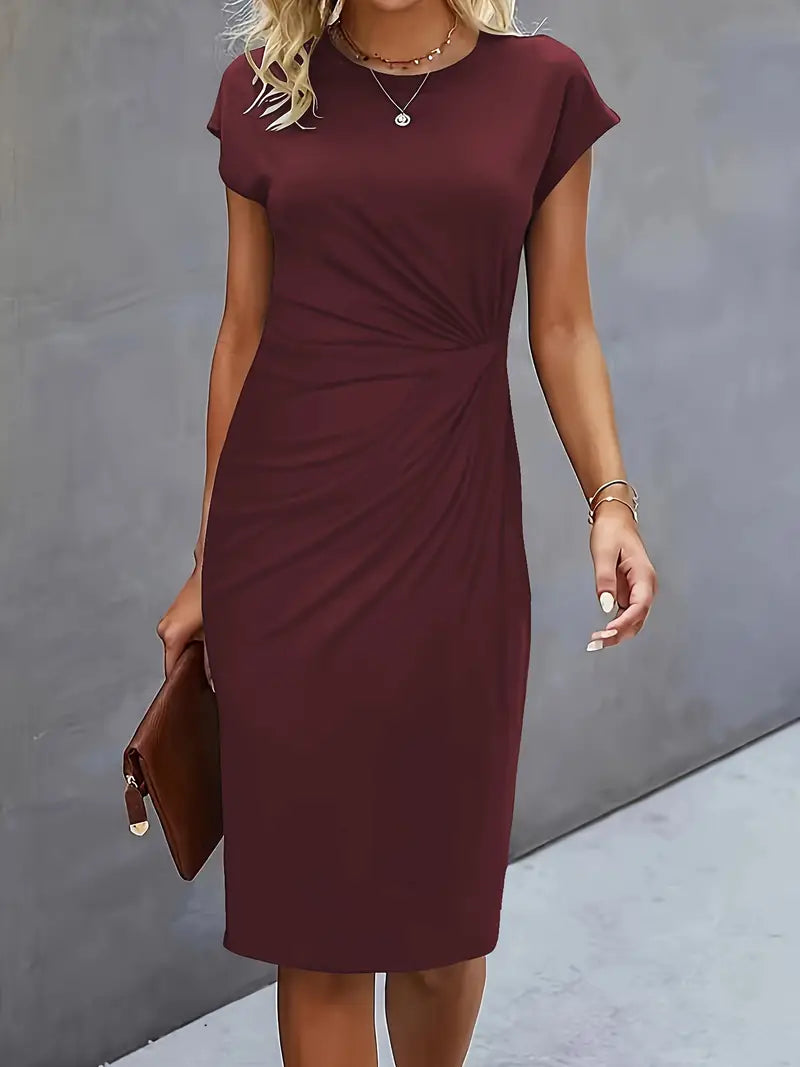 Claudia | Damen Midikleid mit kurzen Ärmeln und Raffung