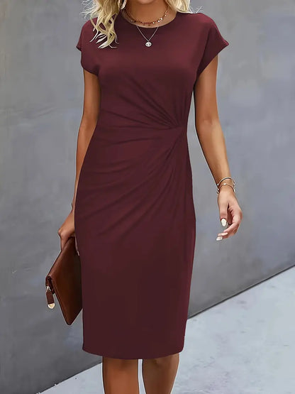 Claudia | Damen Midikleid mit kurzen Ärmeln und Raffung