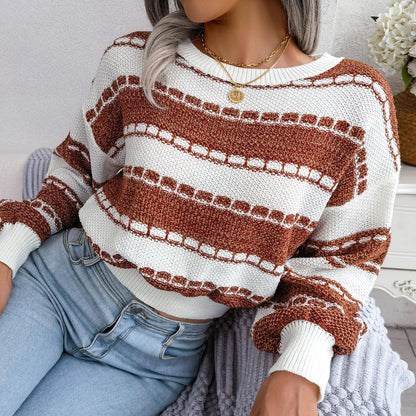 Helene | Damen Winter Gemütlicher Gestreifter Pullover