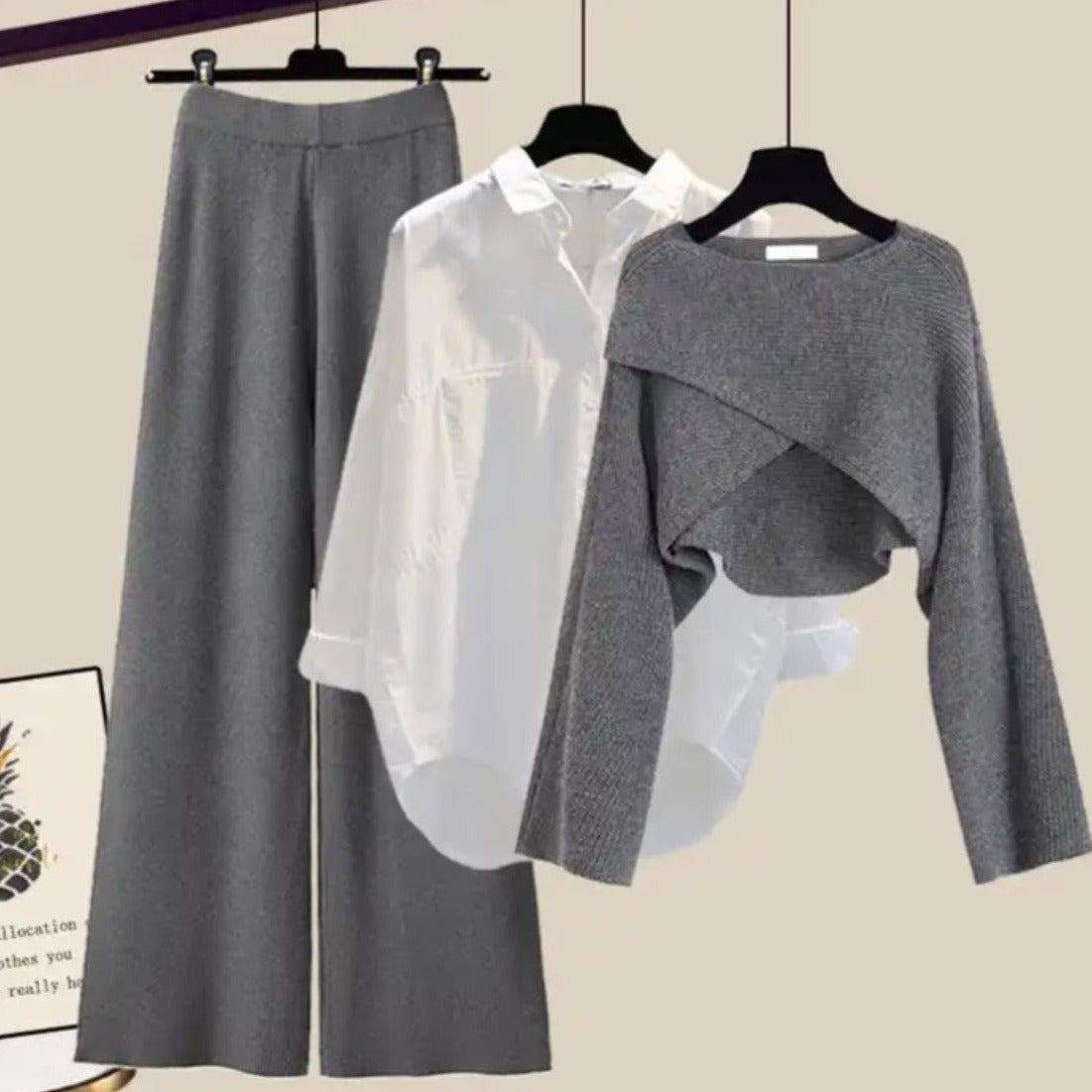 Angela | Damen Winter Kurzer Pullover & Hosen-Set