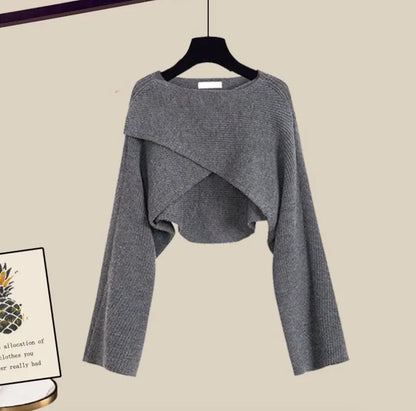 Angela | Damen Winter Kurzer Pullover & Hosen-Set