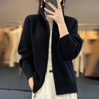Johanna | Damen Winter Strickjacke mit Reißverschluss