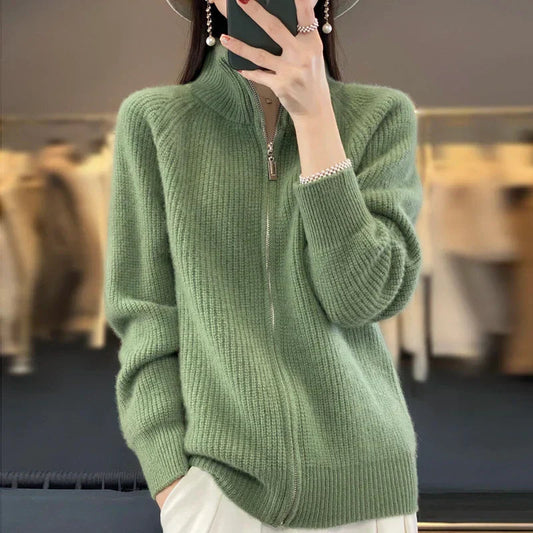 Johanna | Damen Winter Strickjacke mit Reißverschluss