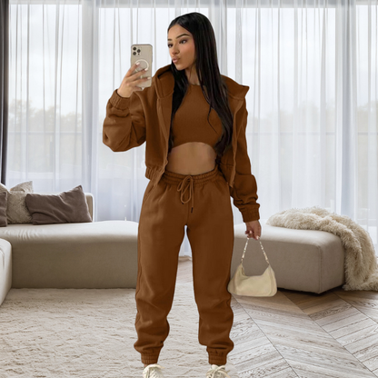 Nicole | Damen Lässiges Crop-Top- und Jogginghosen-Set