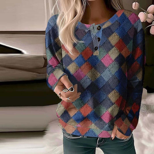 Jacqueline | Damen Karo Druck Strickjacke mit Knöpfen
