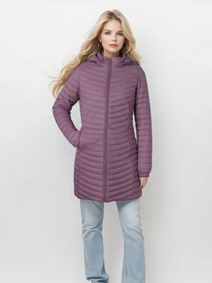 Britta | Damen Steppmantel mit Kapuze und Reißverschluss