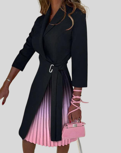 Andrea | Damen Modisches Langarm Wickel-Faltenkleid