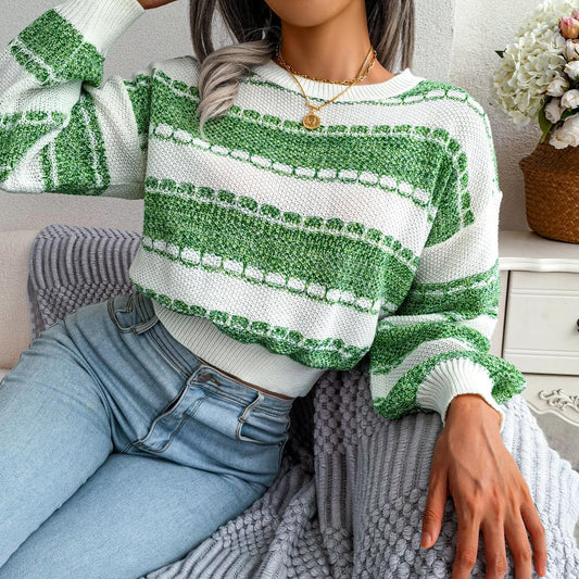 Helene | Damen Winter Gemütlicher Gestreifter Pullover