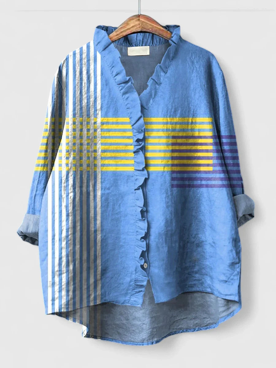 Marion | Damen Lässige Lockere Bluse mit V-Ausschnitt