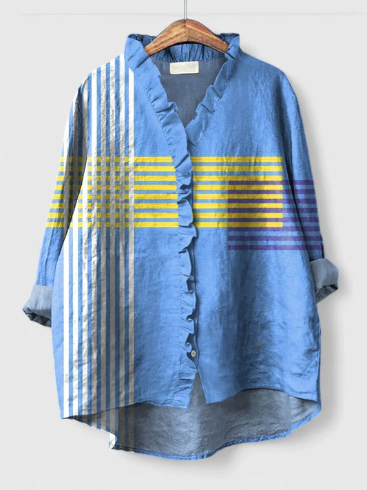 Marion | Damen Lässige Lockere Bluse mit V-Ausschnitt