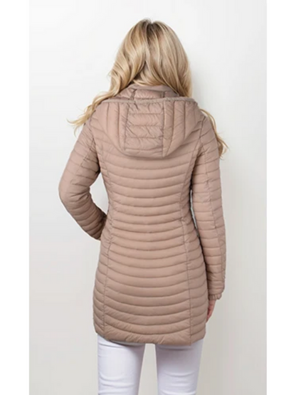 Britta | Damen Steppmantel mit Kapuze und Reißverschluss