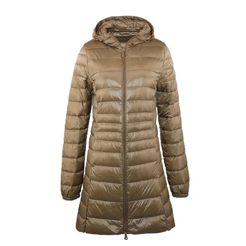 Dorothea | Damen Lange Steppjacke mit Kapuze und Reißverschluss