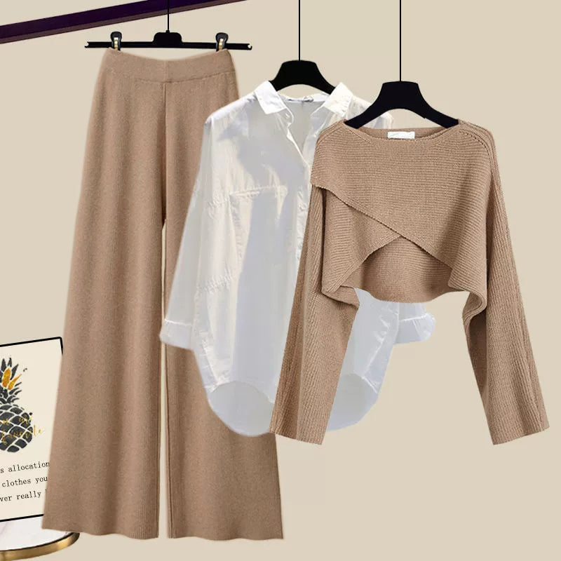 Angela | Damen Winter Kurzer Pullover & Hosen-Set