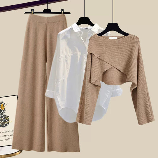Angela | Damen Winter Kurzer Pullover & Hosen-Set