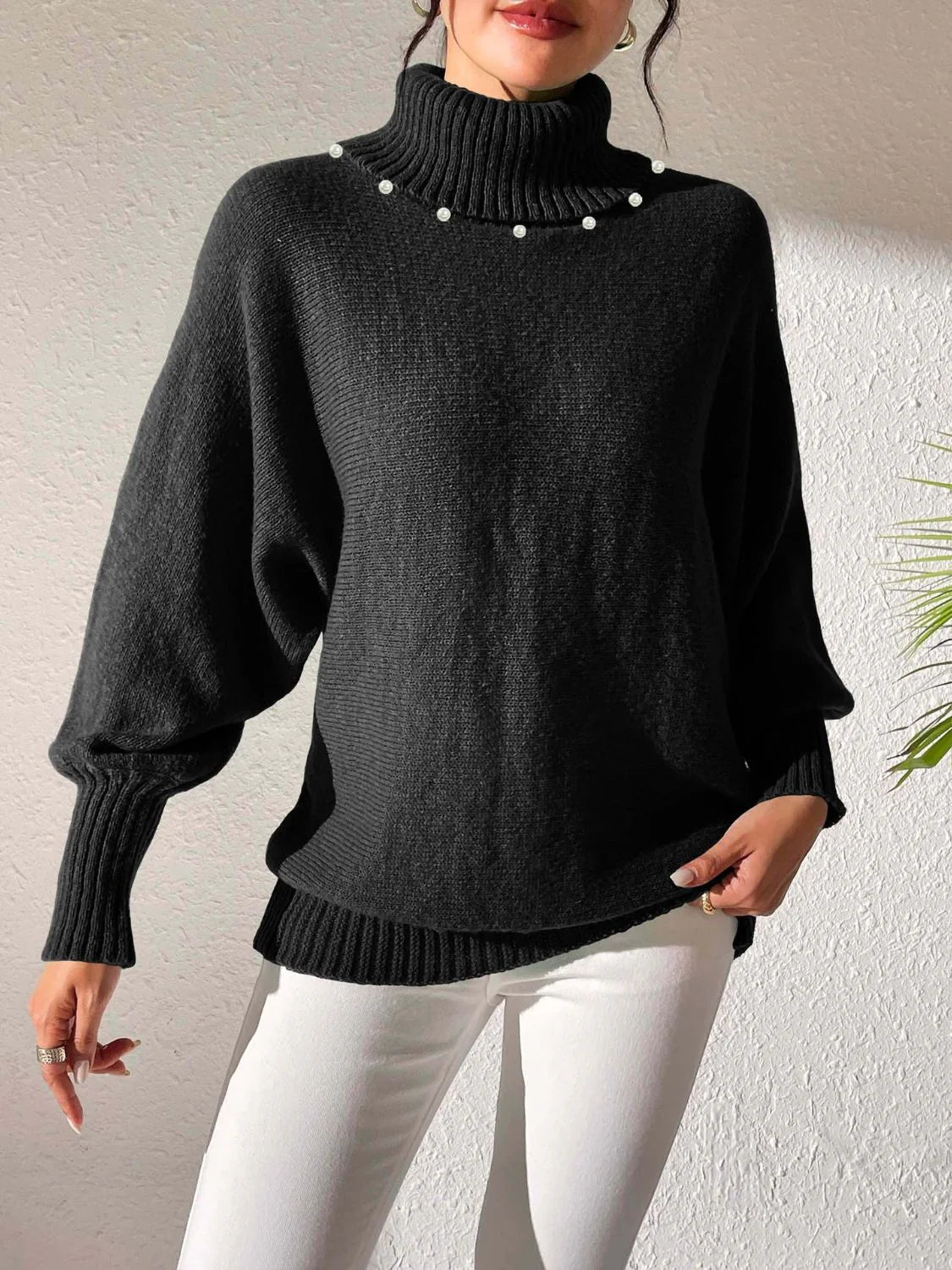 Sabina | Damen Winter Rollkragen Pullover mit Perlen