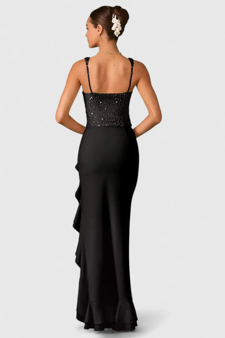 Sabine | Damen Kleid mit Quadratischem Ausschnitt, Rüschen und High-Low-Saum