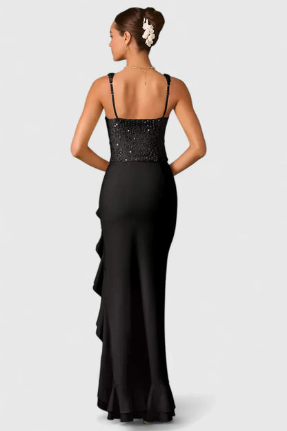 Sabine | Damen Kleid mit Quadratischem Ausschnitt, Rüschen und High-Low-Saum