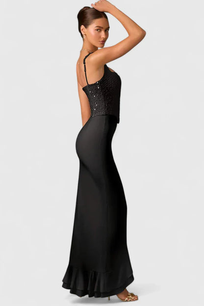 Sabine | Damen Kleid mit Quadratischem Ausschnitt, Rüschen und High-Low-Saum